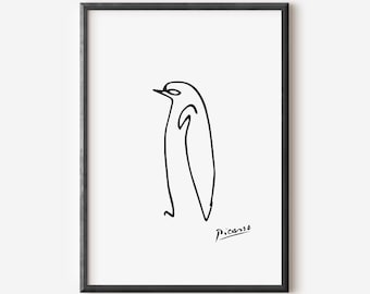 Pablo Picasso Prints, Picasso Penguin Print, One Line Drawing, Minimalist Wall Art, Printable Wall Art, Digital Download, Home Decor