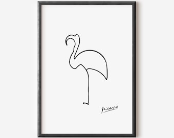 Pablo Picasso Prints, Picasso Flamingo Print, One Line Drawing, Minimalist Wall Art, Printable Wall Art, Digital Download, Home Decor