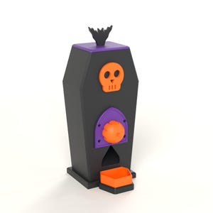 Halloween Candy Dispenser Coffin: Pumpkin Knob, Crypt Door Chute, No Supports, Multicolor - STL 3MF Digital File
