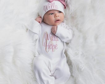 Personalized Baby Girl Clothes Baby Shower Gift For Outfit with Name Girl Embroidered Baby Romper Newborn Coming Home Outfit