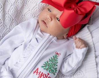 Embroidered Christmas Baby Girl Outfit Cotton Sleeper,  Newborn  Coming Home Outfit