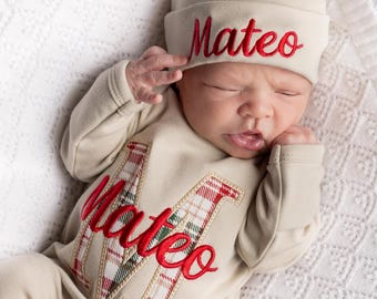 Baby Boy Christmas Outfit Baby Boy Coming Home Outfit Newborn Boy Clothes Personalized Christmas Outfit Gift For Baby Boy Embroidered Outfit