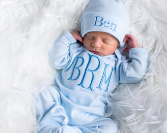 Baby Boy Clothes Baby Boy Coming Home Outfit Baby Boy Gift Newborn Boy Outfit Monogrammed Baby Boy Outfit Newborn Hat Newborn Gift