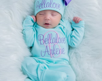 Newborn Girl Coming Home Outfit Newborn Girl Clothes Personalized Baby Girl Gift Personalized Baby Girl Outfit Baby Shower Gift Newborn Hat