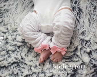 White Bow Baby Leg Warmers Bright White Solid White Baby Leg Warmers