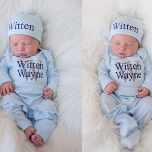 Baby Boy Coming Home Outfit Baby Boy Clothes Baby Boy Gift Baby Boy Sleeper Personalized Outfit Newborn Boy Clothes Newborn Hat