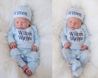 Baby Boy Coming Home Outfit Baby Boy Clothes Baby Boy Gift Baby Boy Sleeper Personalized Outfit Newborn Boy Clothes Newborn Hat