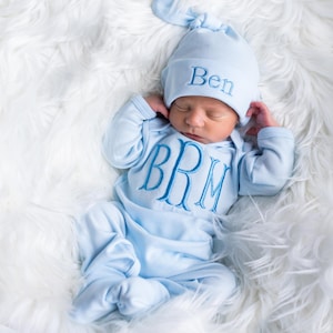 Baby Boy Clothes Baby Boy Coming Home Outfit Baby Boy Gift Newborn Boy Outfit Monogrammed Baby Boy Outfit Knotted Newborn Hat Newborn Gift