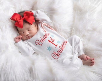 Baby Girl First Christmas Outfit Personalized Baby Girl Christmas Outfit Baby Girl Christmas Romper First Christmas pajamas Baby Girl Gift
