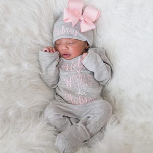 Baby Girl Coming Home Outfit Baby Girl Clothes Personalized Baby Girl Gift Personalized Baby Girl Outfit Newborn Girl Clothes Newborn Hat