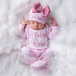 Baby Girl Coming Home Outfit Baby Girl Clothes Personalized Baby Girl Gift Personalized Baby Girl Outfit Newborn Girl Clothes Newborn Hat