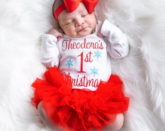 Baby Girl First Christmas Outfit  Baby Girl Christmas Outfit Baby Girl Christmas Dress Baby Girl Personalized Christmas Outfit