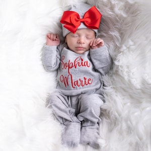 Newborn Girl Coming Home Outfit Newborn Girl Clothes Personalized Baby Girl Gift Personalized Baby Girl Outfit Baby Girl Sleeper Newborn Hat