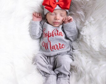 Newborn Girl Coming Home Outfit Newborn Girl Clothes Personalized Baby Girl Gift Personalized Baby Girl Outfit Baby Girl Sleeper Newborn Hat