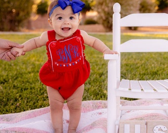 Baby Girl 4th of July Outfit,Baby Girl Clothes, Baby Girl Summer Clothes, Monogrammed Bubble Romper, Patriotic Outfit, Independence Day