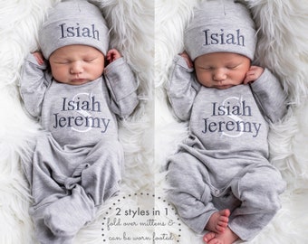 Newborn Boy Clothes Newborn Boy Coming Home Outfit Baby Boy Gift Newborn Boy Outfit Monogrammed Baby Boy Outfit Newborn Hat Newborn Gift