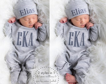 Baby Boy Clothes Baby Boy Coming Home Outfit Baby Boy Gift Newborn Boy Clothes Newborn Boy Outfit Monogrammed Baby Boy Outfit Newborn Hat