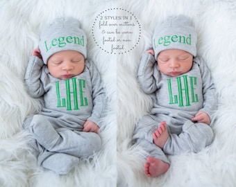 Baby Boy Clothes Baby Boy Coming Home Outfit Baby Boy Gift Newborn Boy Clothes Newborn Boy Outfit Monogrammed Baby Boy Outfit Newborn Hat