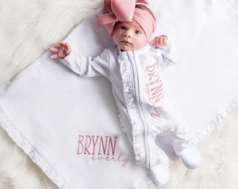Personalized Baby Girl Outfit Embroidered Newborn Coming Home Outfit Custom Baby Girl Name Outfit Baby Shower Gift Monogrammed Baby Clothes