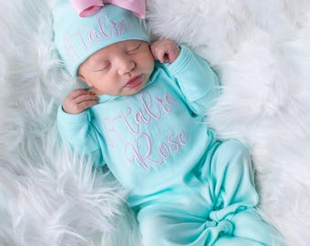 Baby Girl Coming Home Outfit Baby Girl Clothes Personalized Baby Girl Gift Personalized Baby Girl Outfit Newborn Girl Clothes Newborn Hat