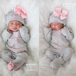 Newborn Girl Coming Home Outfit Newborn Girl Clothes Personalized Baby Girl Gift Personalized Baby Girl Outfit  Baby Girl Sleeper Preemie