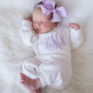 Baby Girl Coming Home Outfit Baby Girl Clothes Personalized Baby Girl Gift Monogrammed Baby Girl Outfit Newborn Headband