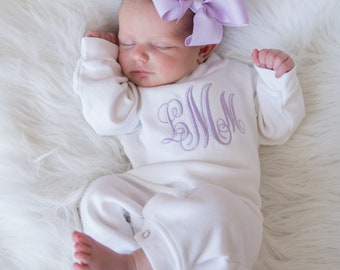 Baby Girl Coming Home Outfit Baby Girl Clothes Personalized Baby Girl Gift Monogrammed Baby Girl Outfit Newborn Headband