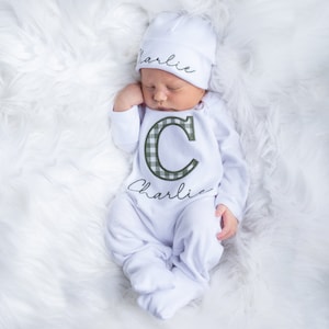 Newborn Boy Clothes Newborn Boy Coming Home Outfit Baby Boy Gift Newborn Boy Outfit Monogrammed Baby Boy Outfit Newborn Hat Newborn Gift