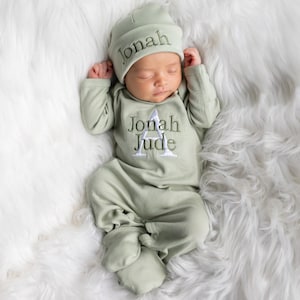 Newborn Boy Clothes Newborn Boy Coming Home Outfit Baby Boy Gift Newborn Boy Outfit Monogrammed Baby Boy Outfit Newborn Hat Newborn Gift NI