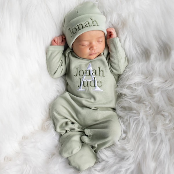 Newborn Boy Clothes Newborn Boy Coming Home Outfit Baby Boy Gift Newborn Boy Outfit Monogrammed Baby Boy Outfit Newborn Hat Newborn Gift NI