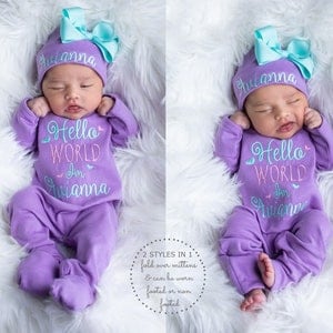 Baby Girl Coming Home Outfit Baby Girl Clothes Personalized Baby Girl Gift Personalized Baby Girl Outfit Newborn Girl Clothes Newborn Hat