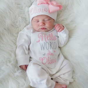 Personalized baby gowns and hats clearance