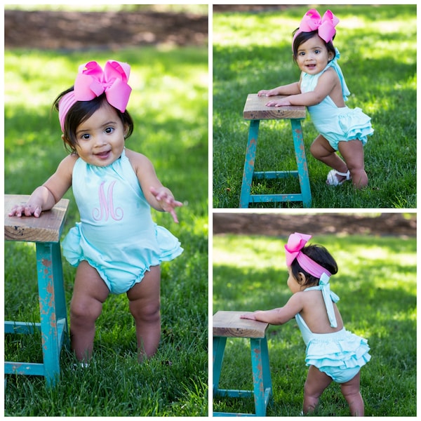 Baby Girl Summer Outfit Baby Girl Summer Clothes Baby Girl Romper Toddler Girl Summer Clothes Monogrammed Summer Clothing Big Bow Headband