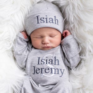 Ropa para bebé niño, traje para bebé niño que regresa a casa, regalo para bebé niño, traje para recién nacido, traje para bebé niño con monograma, gorro para recién nacido, regalo para recién nacido