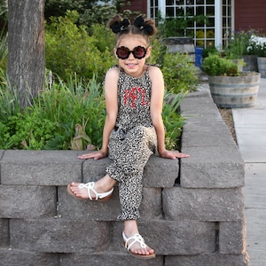 Girls Clothes, Girls Summer Clothes, Girls Jumpsuit, Girls  Romper, Girls Monogrammed Clothing, Girls Personalized Clothing , Leopard Print