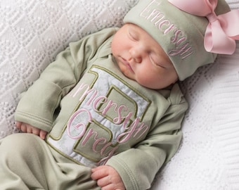 Baby Girl Coming Home Outfit Baby Shower Gift For Girl Personalized Newborn Outfit Hospital Outfit Newborn Hat