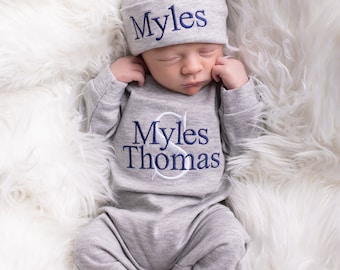 Newborn Boy Clothes, Baby Boy Clothes, Newborn Boy Coming Home Outfit, Newborn Hat, Personalized Baby Boy Gift, Newborn Boy Photo Outfit
