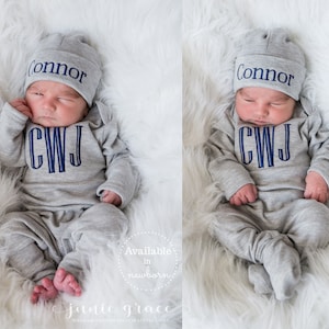 Baby Boy Clothes Baby Boy Coming Home Outfit Baby Boy Gift Newborn Boy Clothes  Newborn Boy Outfit Monogrammed Baby Boy Outfit Newborn Hat