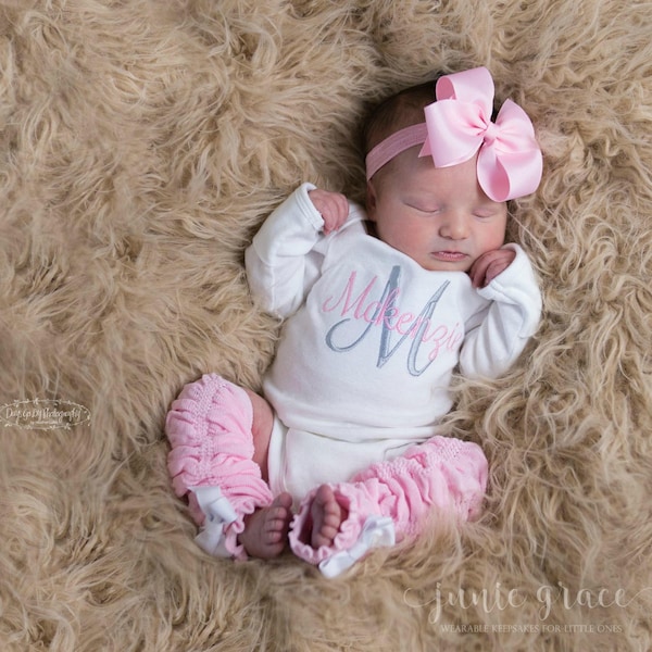 Baby Girl Coming Home Outfit Baby Girl Clothes Newborn Girl Outfit Baby Girl Gift Monogrammed Baby Girl Outfit Baby Girl Leg Warmers
