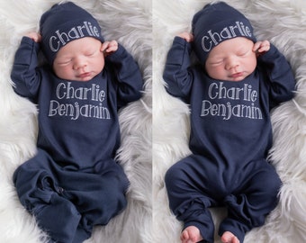 Newborn Boy Clothes Newborn Boy Coming Home Outfit Baby Boy Gift Newborn Boy Outfit Monogrammed Baby Boy Outfit Newborn Hat Newborn Gift