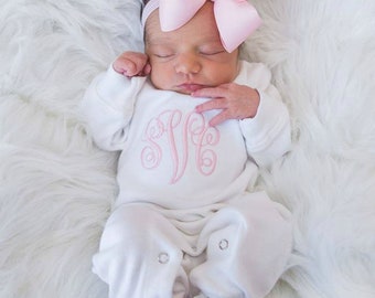 Baby Girl Coming Home Outfit Baby Girl Clothes Personalized Baby Girl Gift Monogrammed Baby Girl Outfit  Newborn  Headband