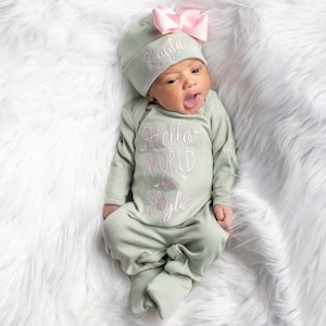 Baby Girl Coming Home Outfit Baby Girl Clothes Personalized Baby Girl Gift Sage Baby Girl Outfit Personalized Newborn Girl Clothes