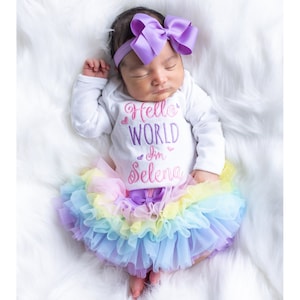 Baby Girl Coming Home Outfit, Baby Girl Clothes, Baby Girl Gift , Newborn Girl Clothes, Personalized Outfit, Baby Girl Outfit, Hello World