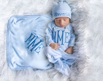 Baby Boy Coming Home Outfit, Baby Boy Clothes, Personalized Baby Boy Gift, Baby Shower Gift, Newborn Boy Clothes, Baby Boy Swaddle and Hat