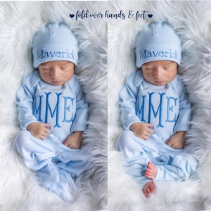 Baby Boy Clothes Baby Boy Coming Home Outfit Baby Boy Gift Newborn Boy Outfit Monogrammed Baby Boy Outfit Newborn Hat Newborn Gift Beanie