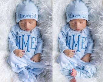 Baby Boy Clothes Baby Boy Coming Home Outfit Baby Boy Gift Newborn Boy Outfit Monogrammed Baby Boy Outfit Newborn Hat Newborn Gift Beanie