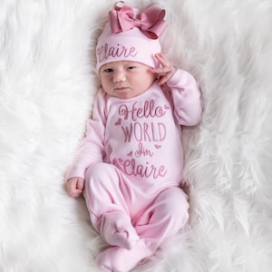 Baby Girl Coming Home Outfit Baby Girl Clothes Personalized Baby Girl Gift Personalized Baby Girl Outfit Newborn Girl Clothes Newborn Hat