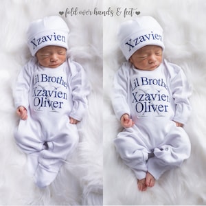 Newborn Boy Clothes Newborn Boy Coming Home Outfit Baby Boy Gift Newborn Boy Outfit Lil Brother Outfit Newborn Hat Newborn Gift