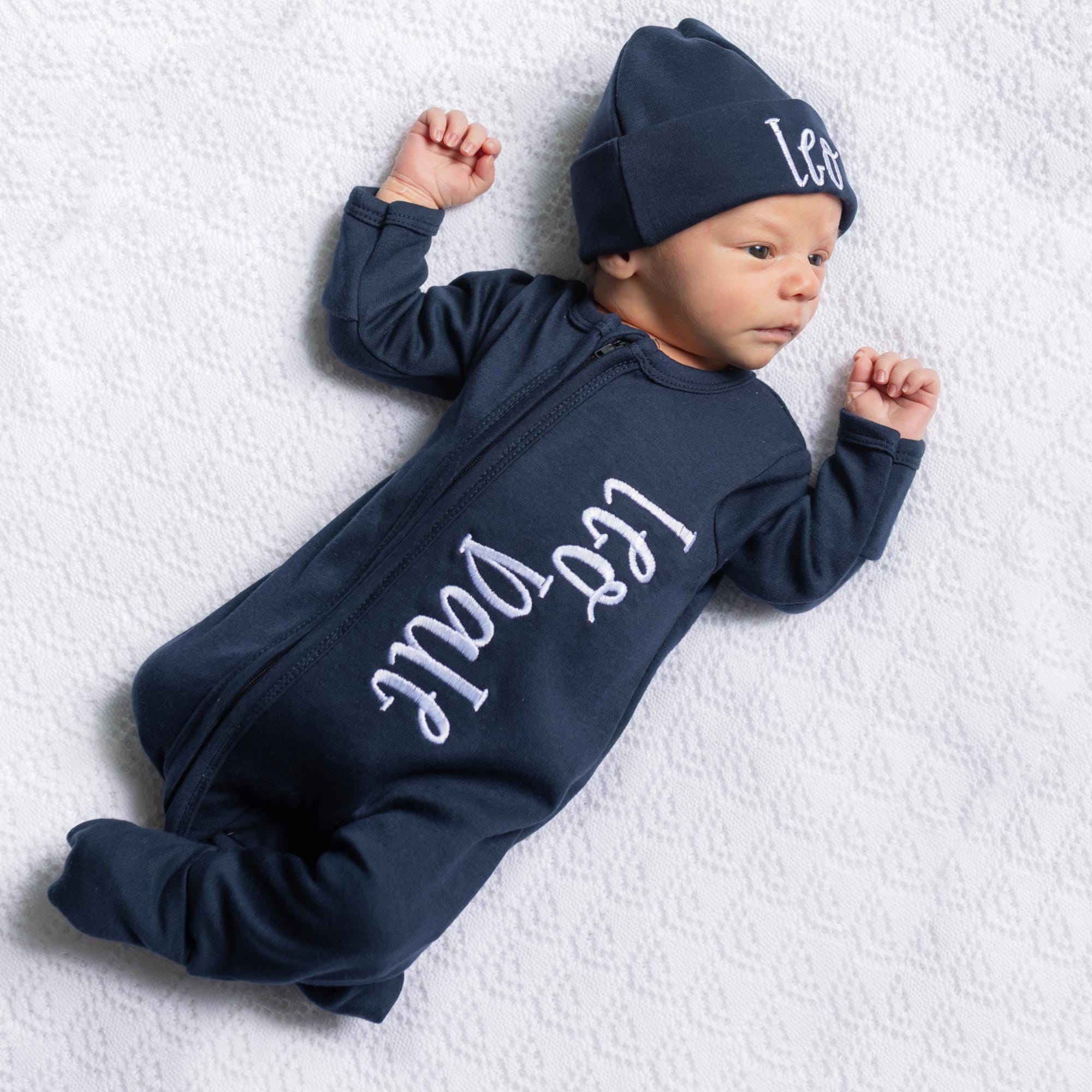 Personalized Baby Boy Sleeper and Hat Set – Coming Home Outfit, Newborn ...