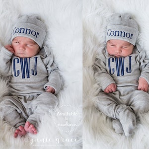 Newborn Boy Clothes Newborn Boy Coming Home Outfit Baby Boy Gift  Newborn Boy Outfit Monogrammed Baby Boy Outfit Newborn Hat Newborn Gift